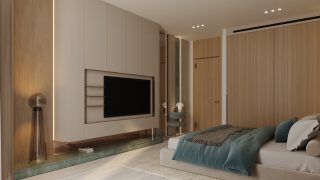 chambre moderne avec décor gris et bleu sarcelle