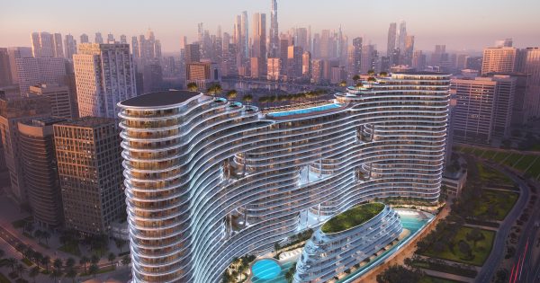 vue aérienne du développement en front de mer d'Aquarise à Business Bay