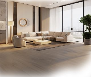 modern living room with panoramic dubai skyline view