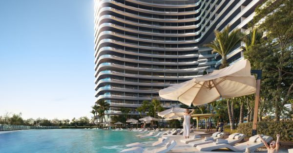 Immeuble résidentiel moderne avec balcons ondulés et salon de plage