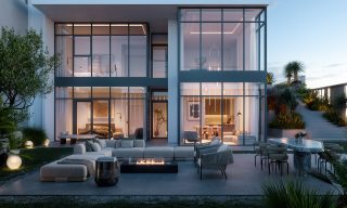 Immeuble duplex moderne avec terrasse illuminée et mobilier