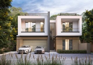 vue de face d'une villa luxueuse moderne à deux étages