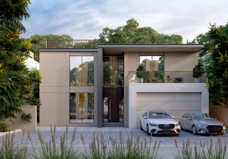 façade avant de villa haut de gamme Sobha Elwood avec garage