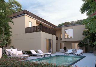 villa moderne avec terrasse piscine et verdure