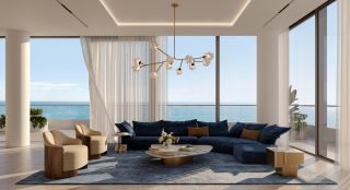 Salon luxueux avec vue panoramique sur le front de mer