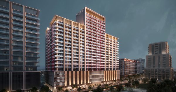 immeuble d'appartements Ruby avec façade rouge et or