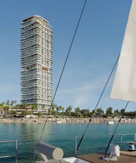 Tour résidentielle moderne en front de mer avec terrasses et vue sur l'océan