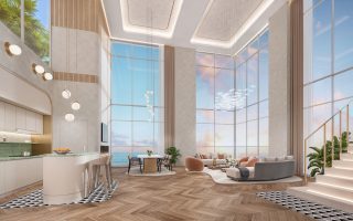 Salon luxueux avec vues sur l'océan et la baie