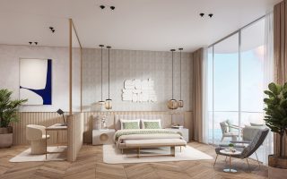 Chambre principale luxueuse avec vues sur l'océan et la ville