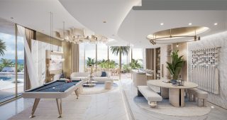 Intérieur moderne du club-house avec billard et sièges