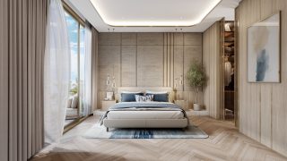 Chambre luxueuse avec vue sur le balcon et dressing